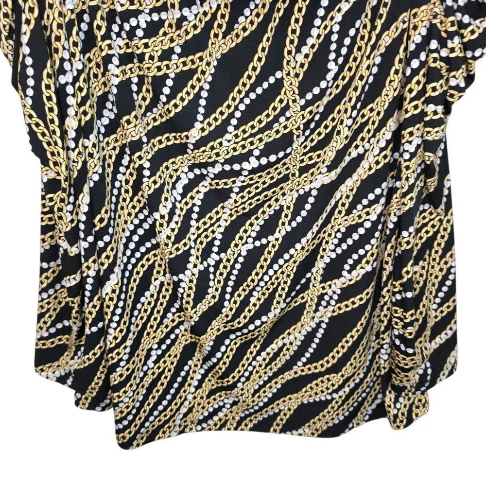 Michael Kors Top Womens XL Black Chain Print‎ Puff Sleeve Blouse Casual Ladies